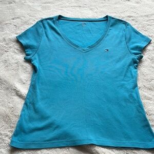 Tommy Hilfiger Blue V-Neck Tee – Size S | 100% Cotton | Bright Hues |